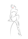 Fototapeta Fototapety dla młodzieży do pokoju - sexy woman silhouette diva Hollywood drawn in line style, vector girl outline drawing isolated in white background, burlesque fashion Diva pin up icon style, night club icon concept 