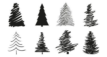 christmas trees on white. set for icons on isolated background. geometric art. objects for polygraph