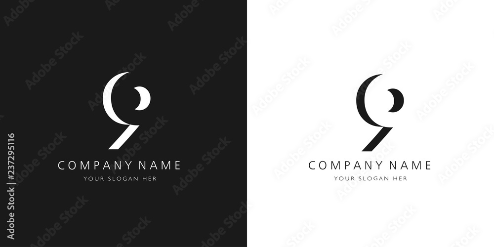 9 logo numbers modern black and white design	 - obrazy, fototapety, plakaty 
