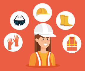 Sticker - female builder with equipment