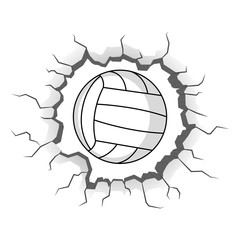 Wall Mural - Volleyball ball stuck on a wall crack. Vector illustration design