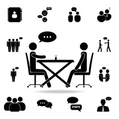 Poster - business communication at the table icon. Detailed set of conversation icons. Premium graphic design. One of the collection icons for websites, web design, mobile app