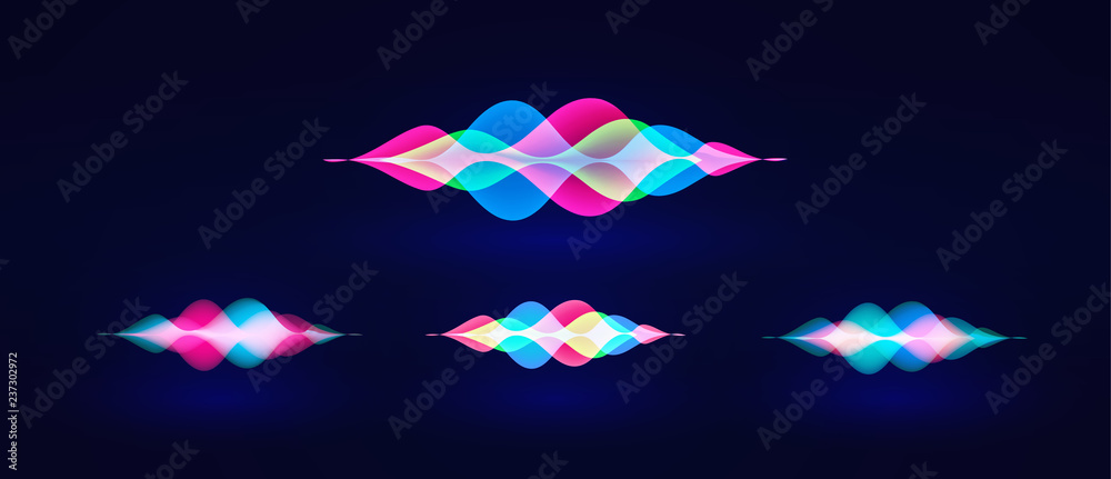Personal assistant voice recognition concept. Artificial intelligence technologies. Sound wave logo concept for voice recognition application, website background. Home smart system assistant.Vector - obrazy, fototapety, plakaty 