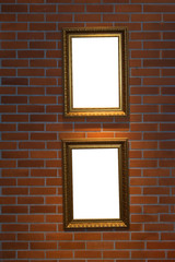 Beautiful of luxury two golden picture frame on the brick wall interior vintage style.