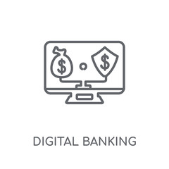 Wall Mural - digital banking linear icon. Modern outline digital banking logo concept on white background from General collection