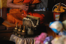 Monk Give Blessed Water For People At Doi Suthep, Chiang Mai, Thailand