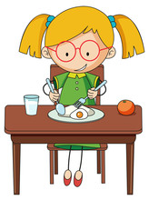 Doodle Girl Charcter Eating Breakfast