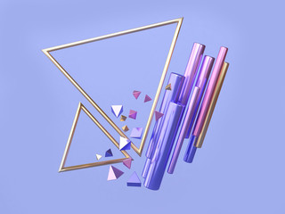pink blue/purple gold geometric shape floating triangle frame 3d rendering