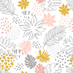 Wall Mural - Abstract exotic leaves seamless pattern.