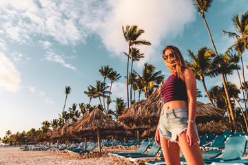 Sticker - Girl at Bavaro Beaches in Punta Cana, Dominican Republic