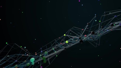 Poster - Complex wireframe structure with reflective and emission node spheres. Perfect  for science,  technology background.