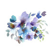 Blue flowers. Watercolor floral card. Wedding invitation design