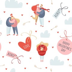 Wall Mural - Valentine's Day vector seamless pattern with couples in love.