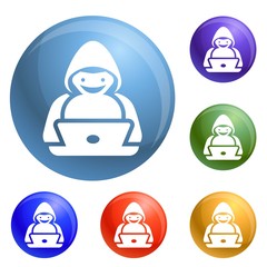 Poster - Hacker icons set vector 6 color isolated on white background