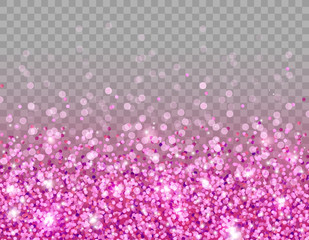 Wall Mural - pink glitter texture and white glowing lights effect with confetti. vector star sparks isolated on p