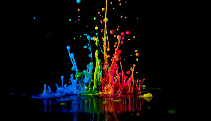 Dancing color ink on black background