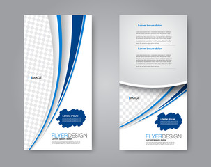 Narrow flyer and leaflet design. Set of two side brochure templates. Vertical banners. Blue color. Vector illustration mockup.