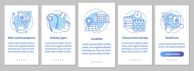 After school education onboarding mobile app page screen with li