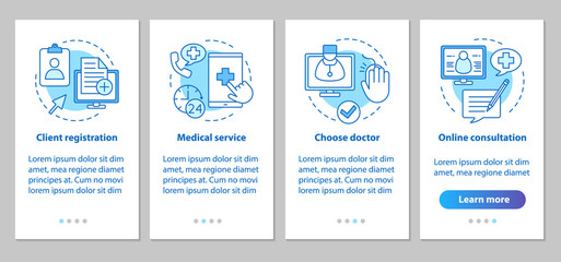 Medical service onboarding mobile app page screen with linear co