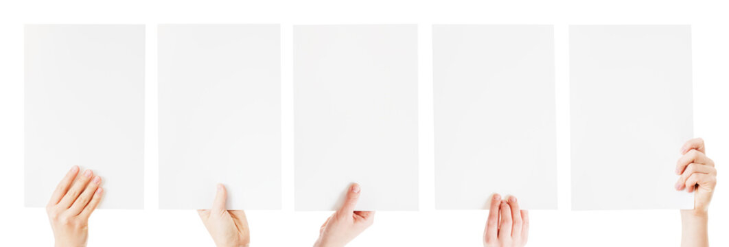 hands holding blank paper isolated