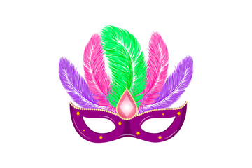 Vector hand drawn carnival mask with feathers for Brasil carnaval, Mardi Gras, Spain or Venice carnival festival concept for celebration poster, banner. Vector typography isolated wwithout background