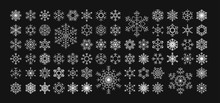 Set Icons Of White Snowflakes Over Black Backgrounds, Vector Illustration 