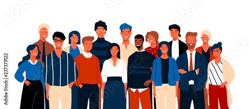 Fotografía Group portrait of funny smiling office workers or clerks standing together
