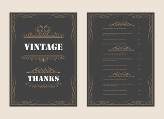 Wall Mural - Vintage Ornament Greeting Card Vector Template and retro invitation design background, can be used for wedding flourishes ornaments frame. A4 design page