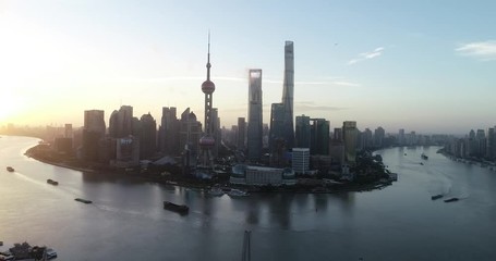 Wall Mural - aerial view of skyline of shanghai at dawn