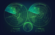 Radar Screen And World Map In Futuristic Style