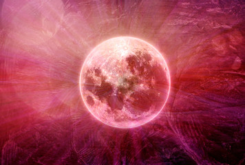 Poster - Artistic Abstract Red Moon in A Red Abstract Background