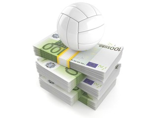 Canvas Print - Volleyball on stack of money