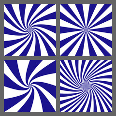 Poster - Blue and white retro spiral and ray burst background design set