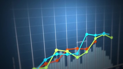 Poster - 4k Business Growth And Success Arrow Infographics/ Animation of a business infographics with rising arrow and bar stats appearing, symbolizing growth and success, with glitch and noise digital effects