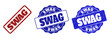 SWAG scratched stamp seals in red and blue colors. Vector SWAG labels with draft style. Graphic elements are rounded rectangles, rosettes, circles and text labels.