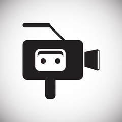 Poster - Cassete tape vide camera icon on white background for graphic and web design, Modern simple vector sign. Internet concept. Trendy symbol for website design web button or mobile app