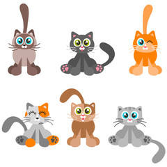 Fototapete - Collection of cartoon catsisolated on white background