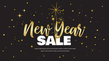 Happy New Year Sale . Vector Illustration With Fireworks Black Background. Vector Holiday Design For Premium Greeting Card, Party Invitation.