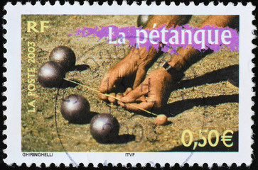 Boules of Petanque on french postage stamp