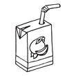 Juice icon. Vector illustration of a pack of juice with a straw. Hand drawn packaging juice with a straw