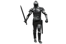 Knight In Armor With Sword In Hand On White Background 3D Render