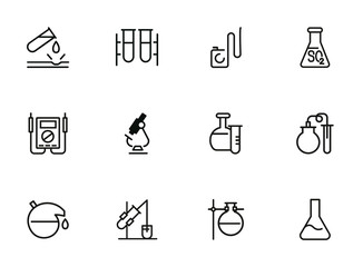 Poster - Lab equipment line icon set. Laboratory, beaker, microscope. Chemistry concept. Can be used for topics like science, research, medicine