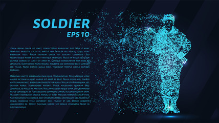 Wall Mural - Soldier. A grid of blue stars in the night sky. Glowing dots create the shape of a soldier with a weapon. War, army, machine gun and other concept illustration or background.