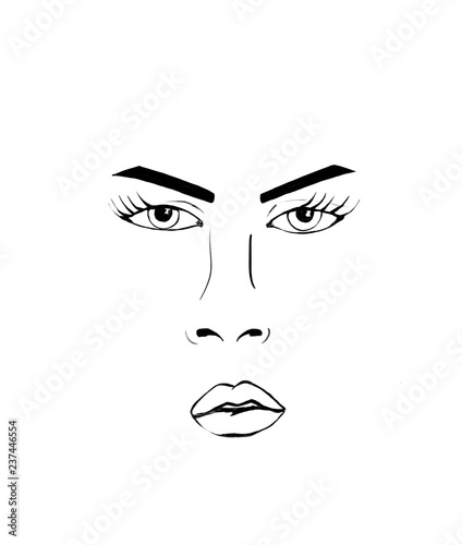 Mimic Face Languid Look Sketch Of Lips Nose And Eyes Big