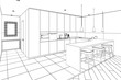 © gamespirit - 3d illustration. Sketch of modern dining room