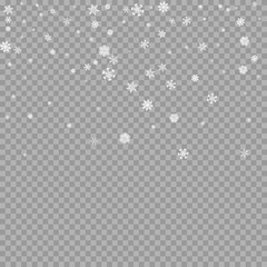 Wall Mural - realistic falling white snow overlay on transparent background. snowflakes storm layer. snow pattern