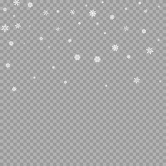 Wall Mural - realistic falling white snow overlay on transparent background. snowflakes storm layer. snow pattern