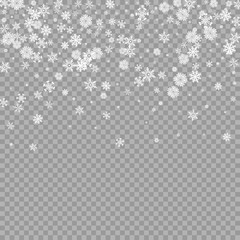 Wall Mural - realistic falling white snow overlay on transparent background. snowflakes storm layer. snow pattern