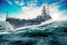 Warship Goes Through The Rough Atlantic