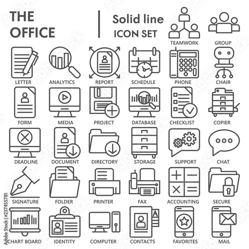 Office Line Signed Icon Set Workspace Symbols Collection Vector Sketches Logo Illustrations Work Signs Linear Pictograms Package Isolated On White Background Eps 10 Buy This Stock Vector And Explore Similar Vectors